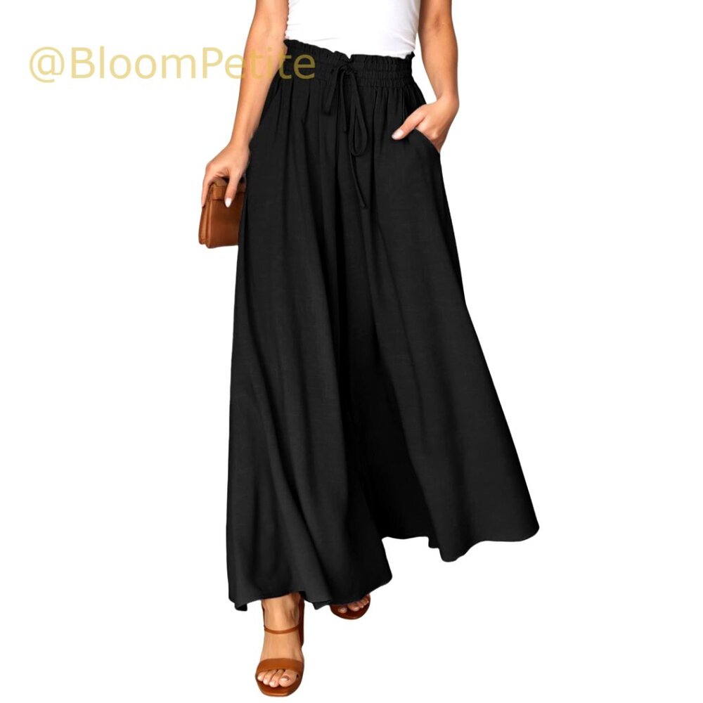 Viscose Wide Leg Pants with Elastic High Waist and Pockets